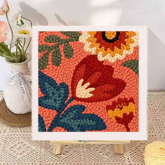 25x25cm Quadratisches Lochnadel-Set für Anfänger mit Rahmen Blumenmuster