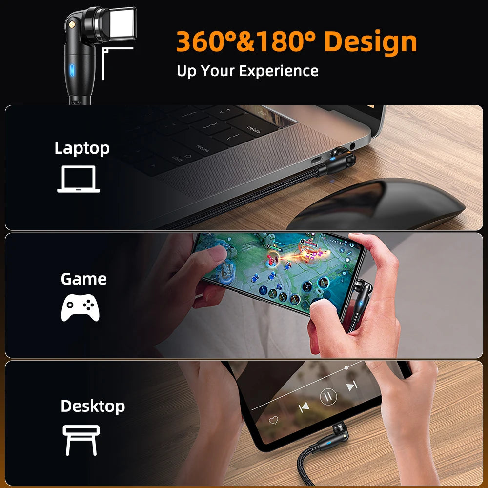 Magnetisches USB C Ladekabel 100W PD 5A – 540° Drehbar – Schnellladung - Daten