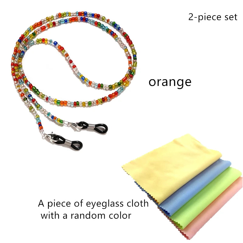 2-teiliges Set bunte Perlen Brillenketten mit weichem Brillentuch