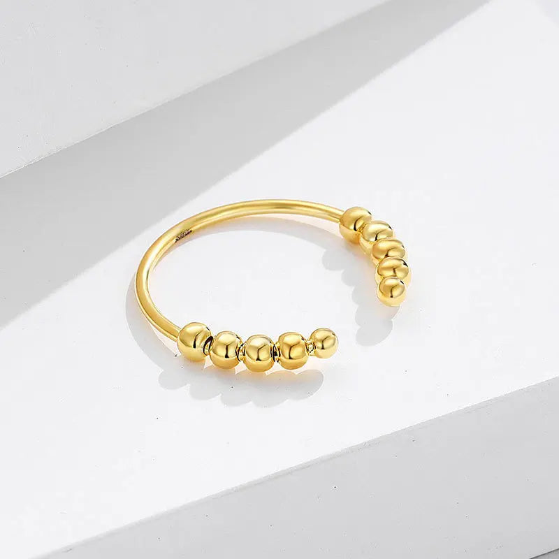 925 Sterling Silber Fidget-Spinner-Ring mit drehbaren Perlen für Stressabbau