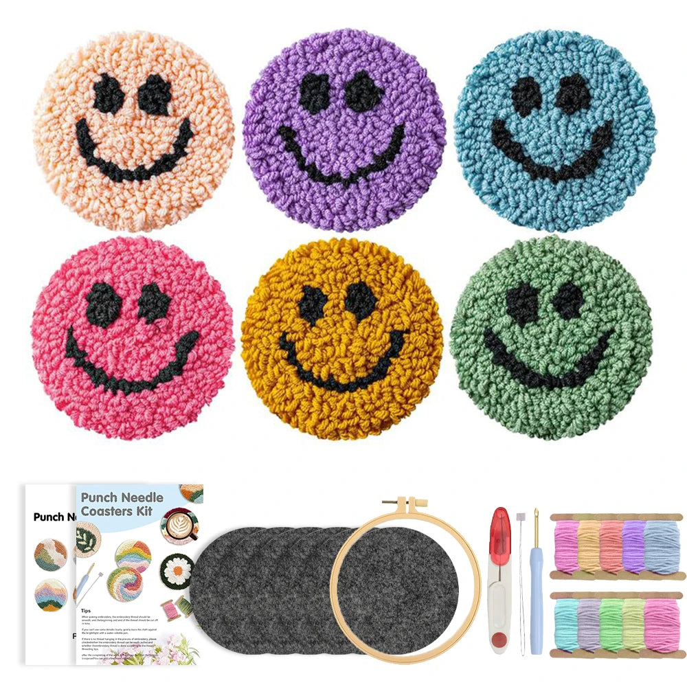 6-teiliges DIY Frosch Stanz-Nadel-Untersetzer-Set mit Filzgarnen