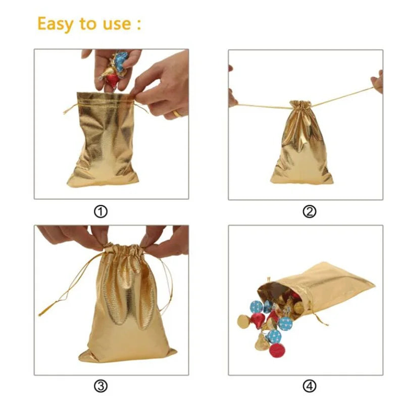 50x Gold Kordelzug Beutel Stoff Geschenkverpackung Schmuck Candy Bar Party