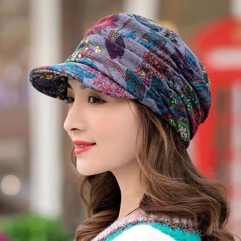 Warme Damen Baseball Kappe Floral Vintage Einstellbar Winter Hut