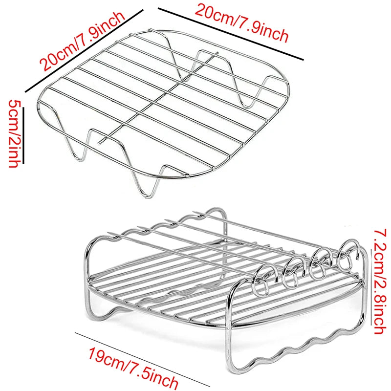 Robuster 3-fach Edelstahl Grillrost für Heißluftfritteusen – Quadratisch