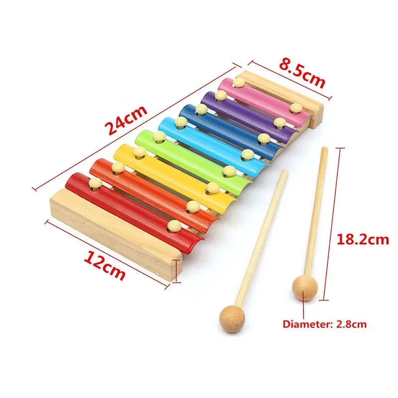Farbenfrohes 8-Töne Holz-Xylophon mit 2 Schlägeln – spielerisch Musik lernen