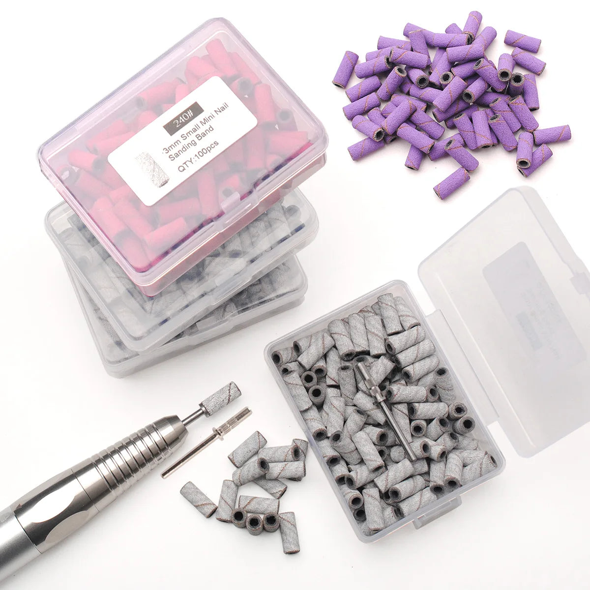 100 Mini Holz-Schleifbänder Set mit Nagelbohrer Bits für präzise Maniküre