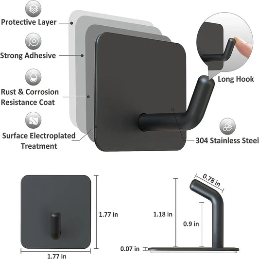 4er Edelstahl Klebehaken Selbstklebend Wandhaken für Bad Küche Wasserfest