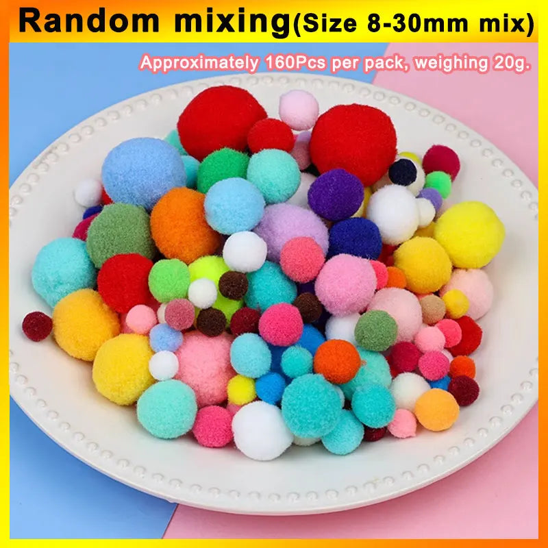 160 bunte Bastel-Pompons 8-30 mm – weicher DIY-Mix für kreative Projekte