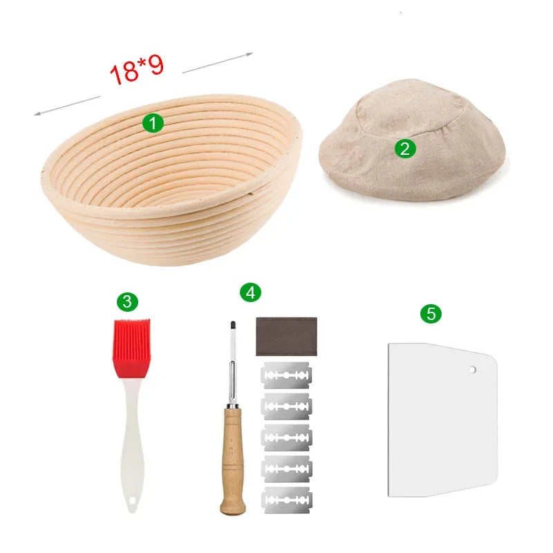 5/8-teiliges Brot-Banneton-Set aus natürlichem Rattan für Backen