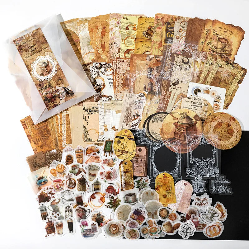 200-teiliges Vintage-Aufkleber- und Materialpapier-Set für Scrapbooking