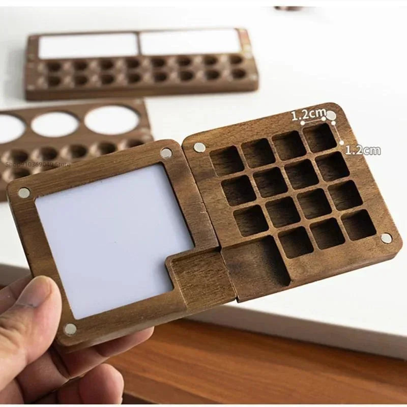 Handgefertigte Walnuss-Holz Aquarellpalette mit magnetischer Farbfixierung, 12-24 Fächer