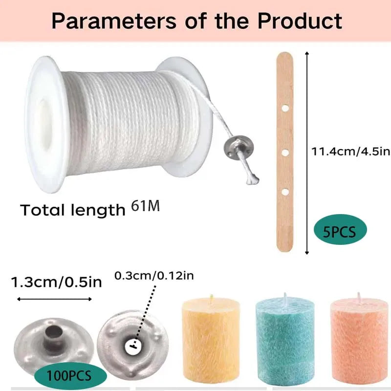 Baumwoll Kerzendochte 100 Stk mit Metalldochtlaschen und Zentrierungsset