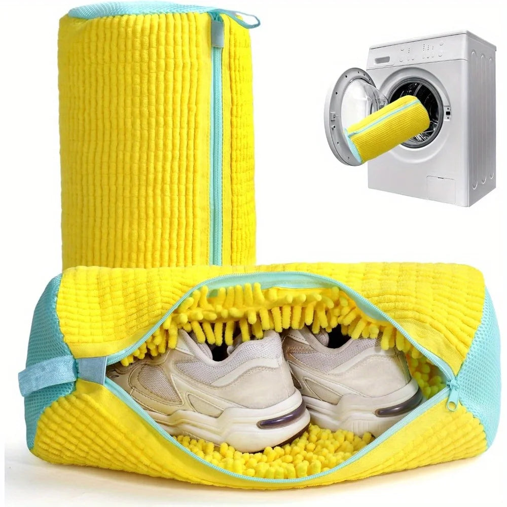 Robuste Waschmaschine Tasche für Schuhe aller Art - Gelb mit Blauem Reißverschlu