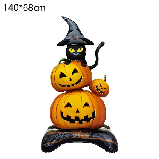 Großer Halloween-Stehballon mit Kürbis, Skeletten und Hexen für Partys