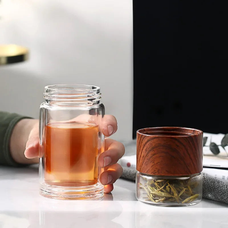 Doppelglas-Wasserflasche mit Teesieb & Etui – stilvoll, nachhaltig, schadstofffrei