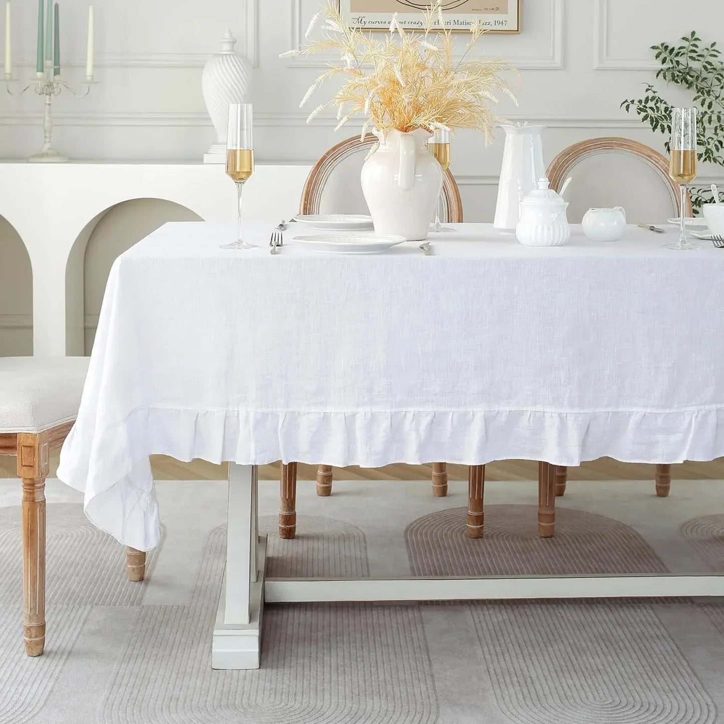 Retro Tischdecke aus Baumwolle mit Rüschen – Waschbar