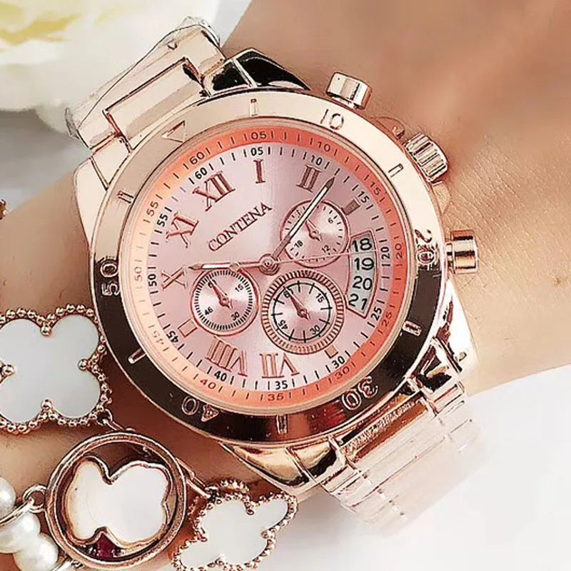 Luxuriöse Damenuhr mit Edelstahlarmband und Quarzuhrwerk, elegant