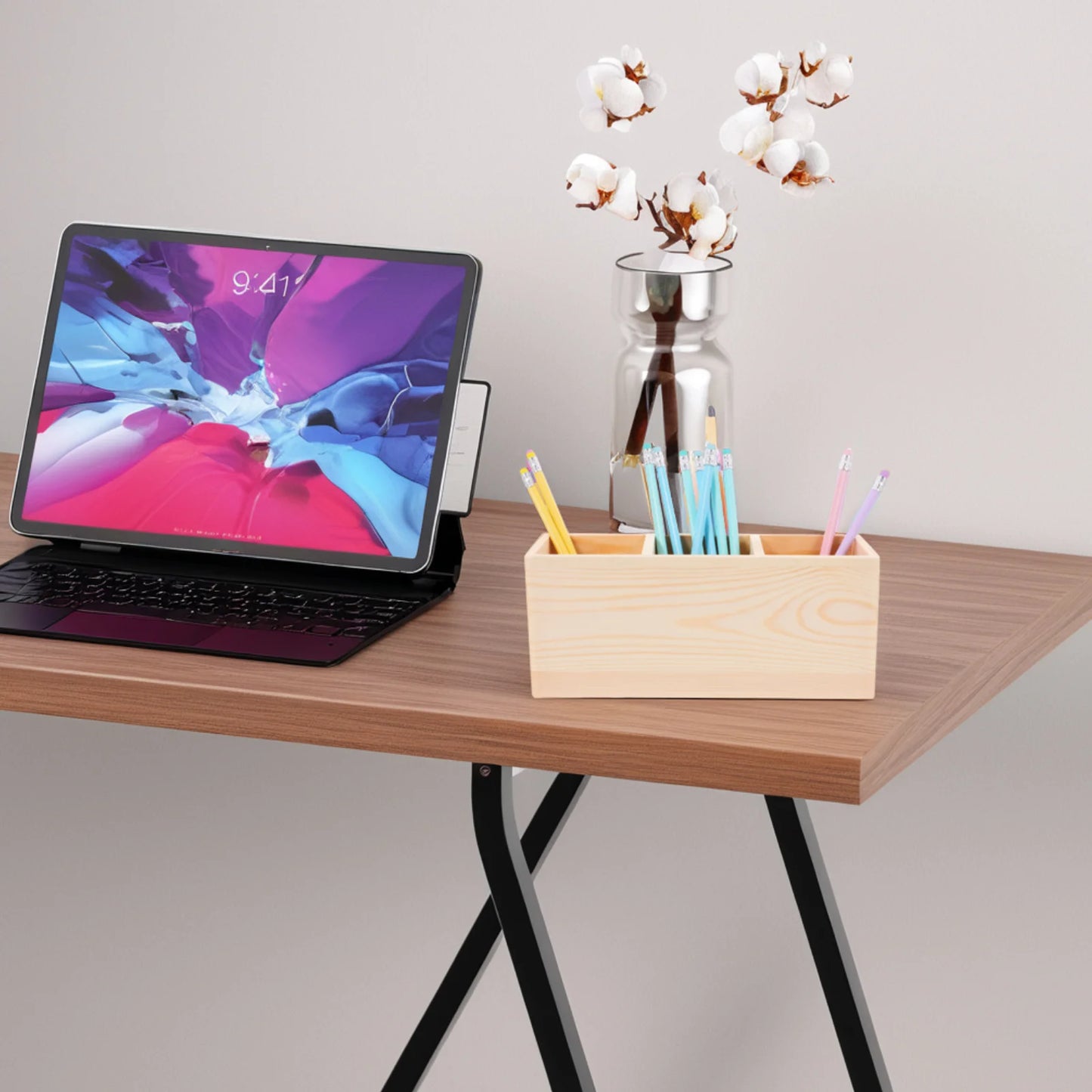 Praktischer 3 Gitter Bleistifthalter aus Holz für Schreibtisch