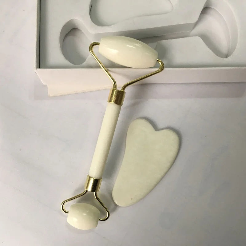 2er Set Gua Sha Gesichtsstein Roller – Jade Massagestein für Hautpflege