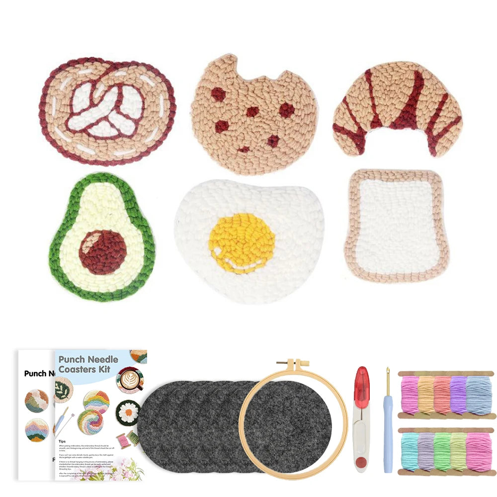 Punch Needle Coaster Kit mit selbstklebendem Filzgarn für Anfänger