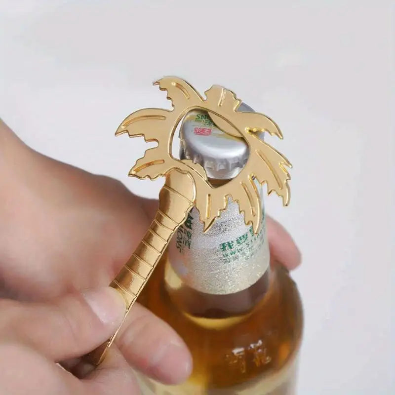Praktischer Flaschenöffner silberfarben mit Palmenmotiv für Partys und Geschenke