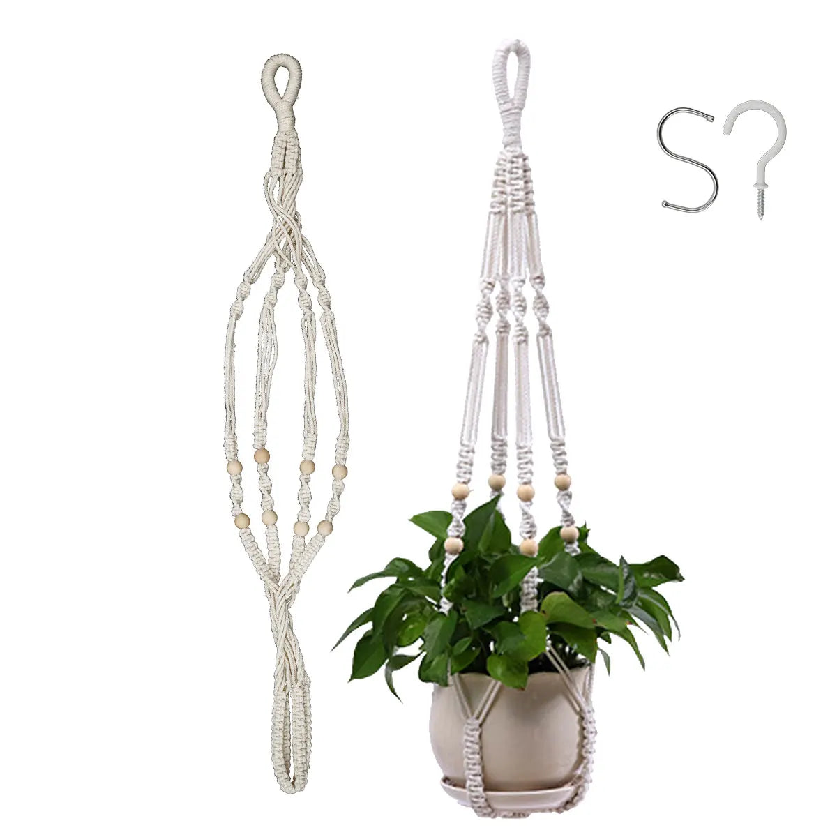 Makramee Pflanzenaufhänger Netz mit Blumentopfhalter für drinnen und draußen