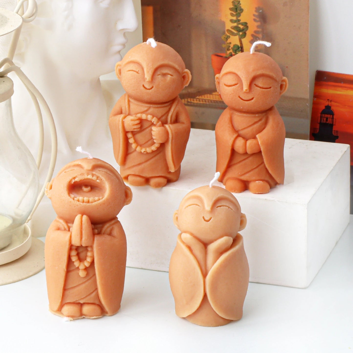 3D Silikon Kerzenform Kleine Buddha Mönch für DIY Dekoration