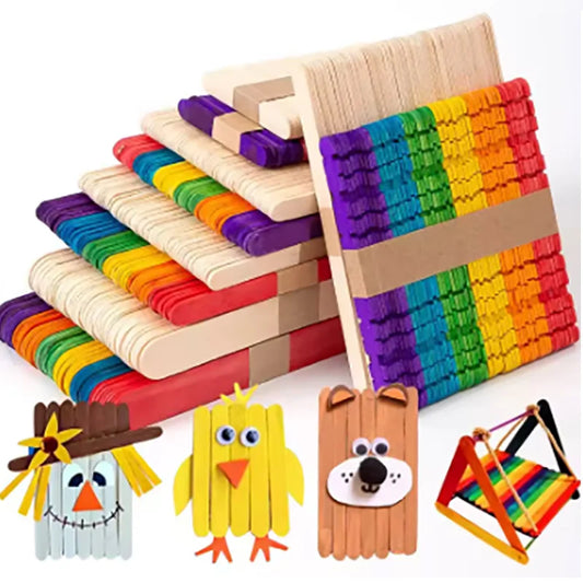 50 bunte Naturholz-Bastelstäbchen, 50 Stück – sicher - vielseitig kreativ