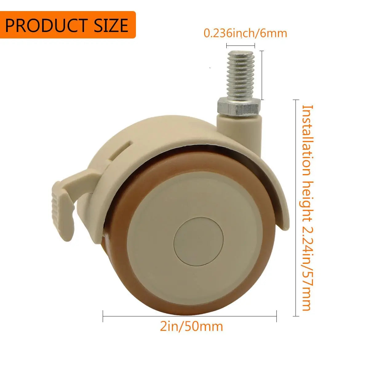 2 Möbel-Fußrollen aus ABS+Stahl Drehbar mit Bremsen, 90 lb Tragkraft