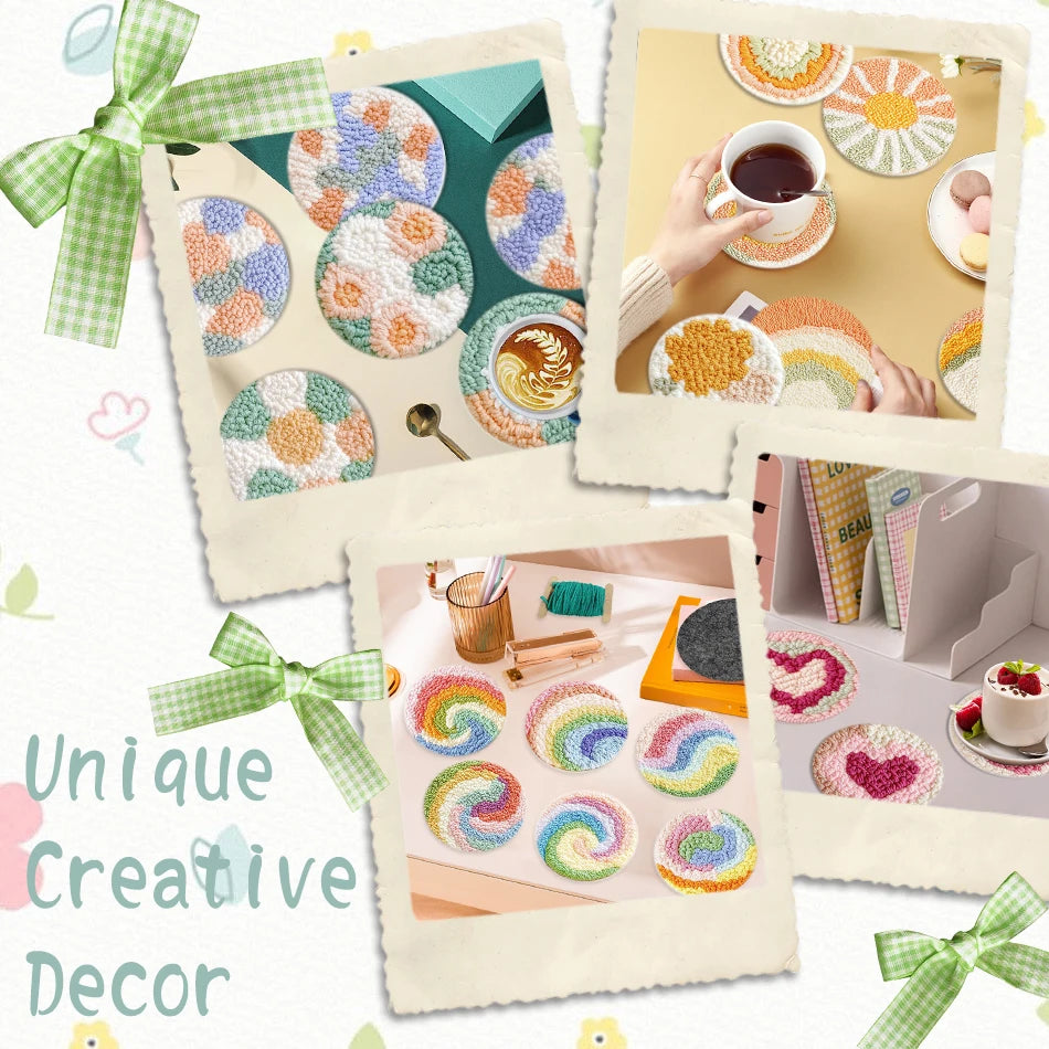 Punch Needle Coaster Kit mit selbstklebendem Filzgarn für Anfänger