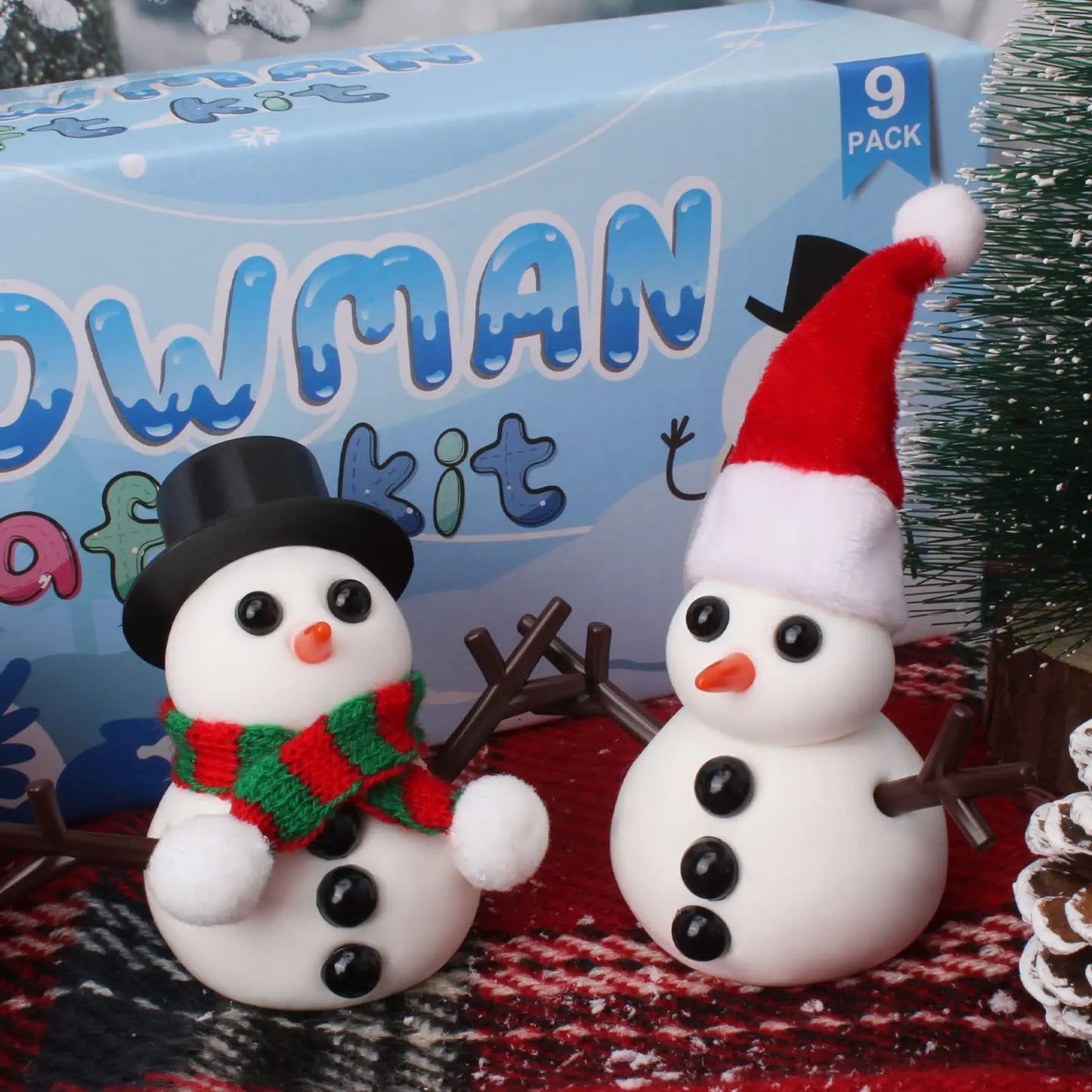12-teiliges Set Ton-Schneemann Bausatz für Winter-Festival Dekoration