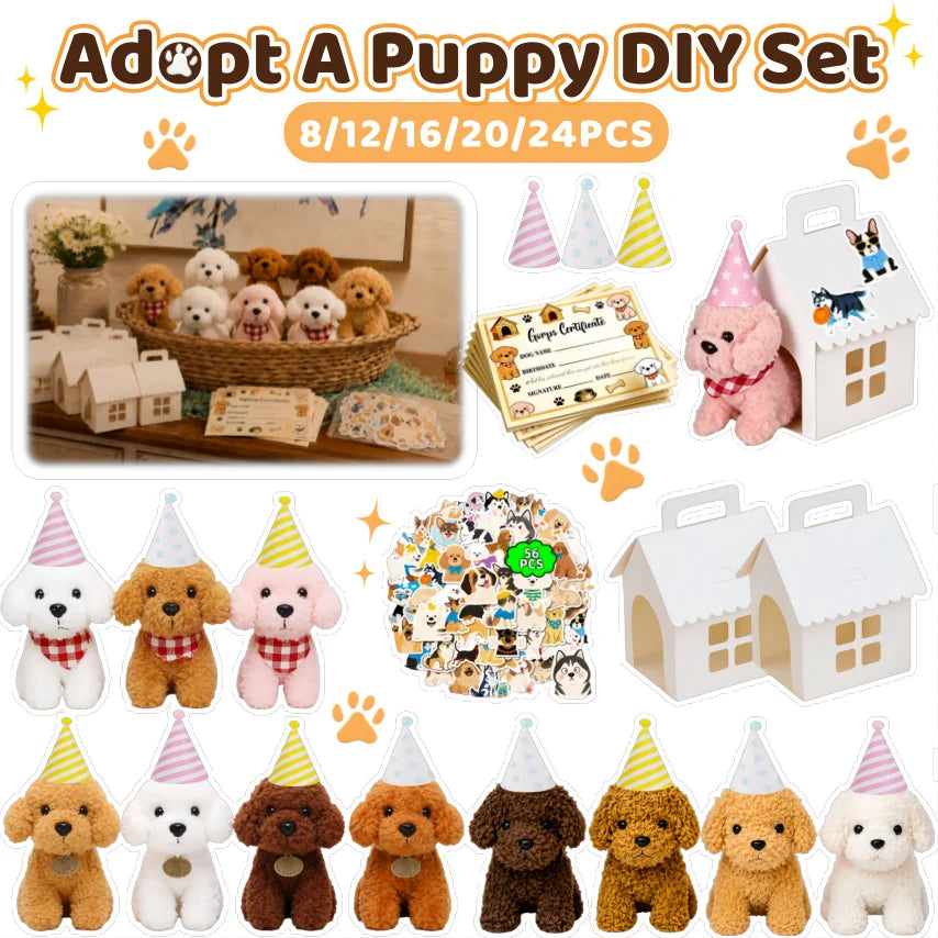 8-24Set Teddy Dogs DIY Adopt A Puppy Party Favors Mini Plush Puppy Stuffed Dogs