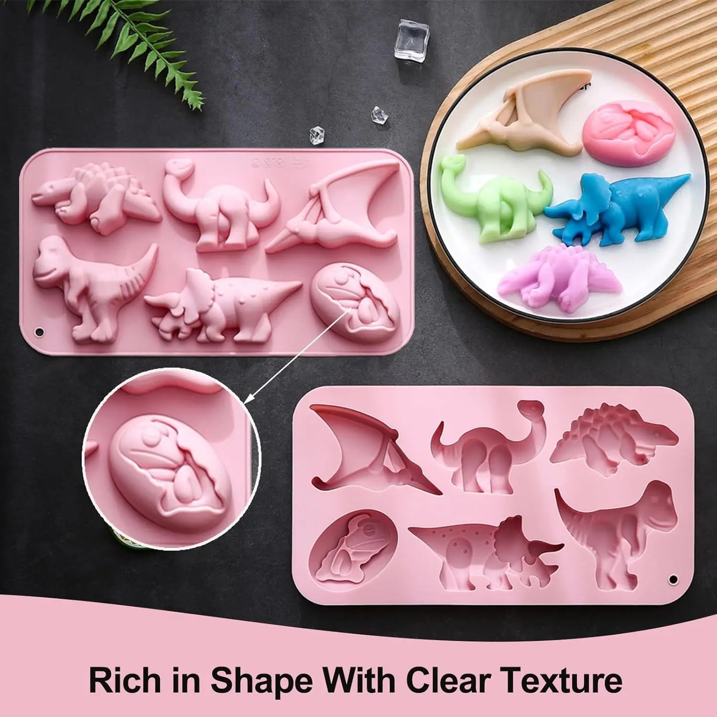 12er Dinosaurier Silikonform für Kuchen, Schokolade - Fondant – Lebensmittelecht