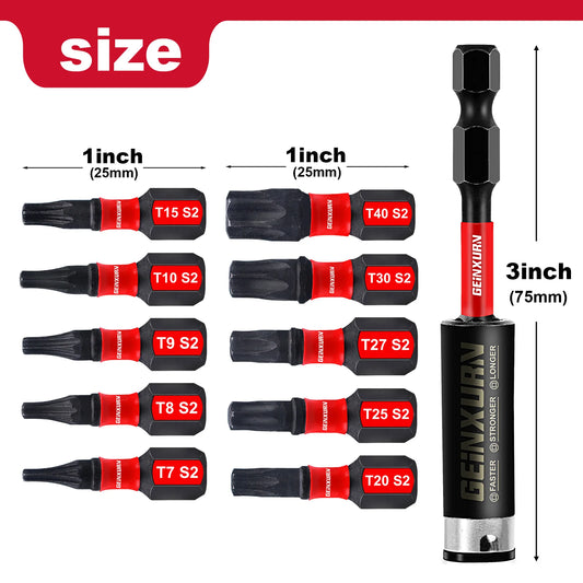 Stoßfeste Torx-Bits T7-T40 aus S2 Stahl – 20-29 starke 1-Zoll Schrauberbits