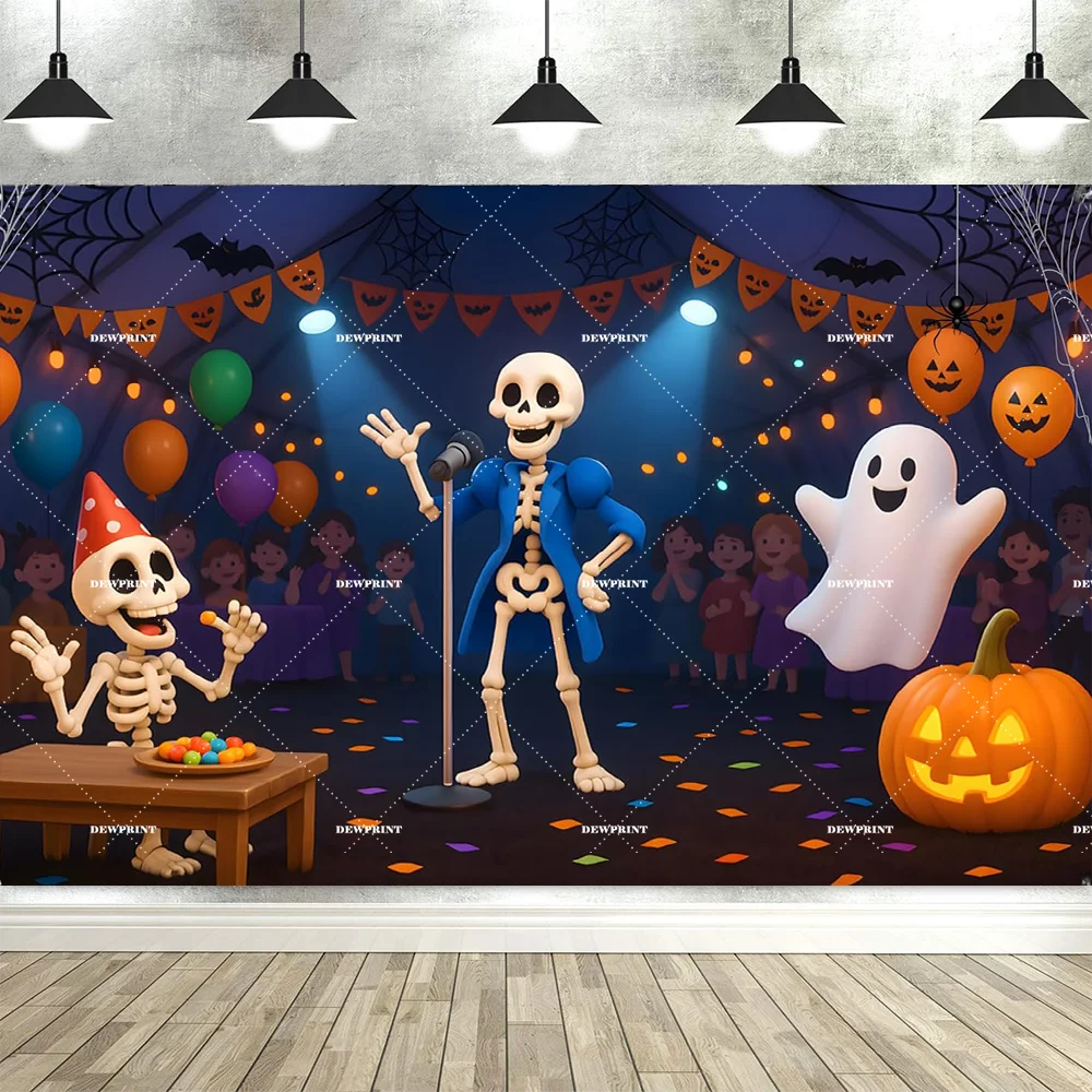 Halloween-Hintergrund mit Kürbis- und Fledermaus-Motiven für Partyfotos