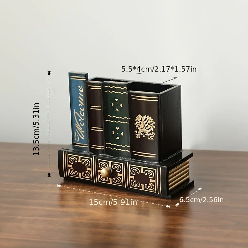 Europäischer Stifthalter aus Holz im Vintage Stil