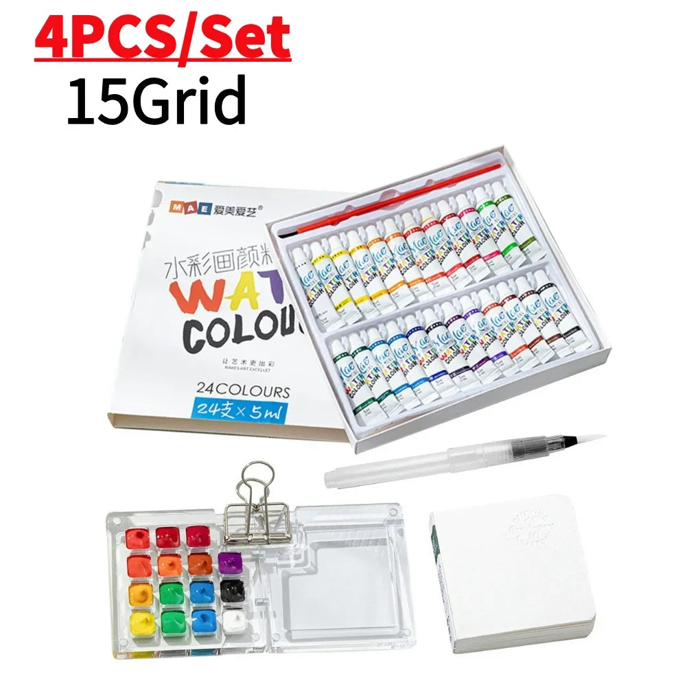 Tragbares Mini Aquarell-Palette Set mit Skizzenbuch und Binder-Clips