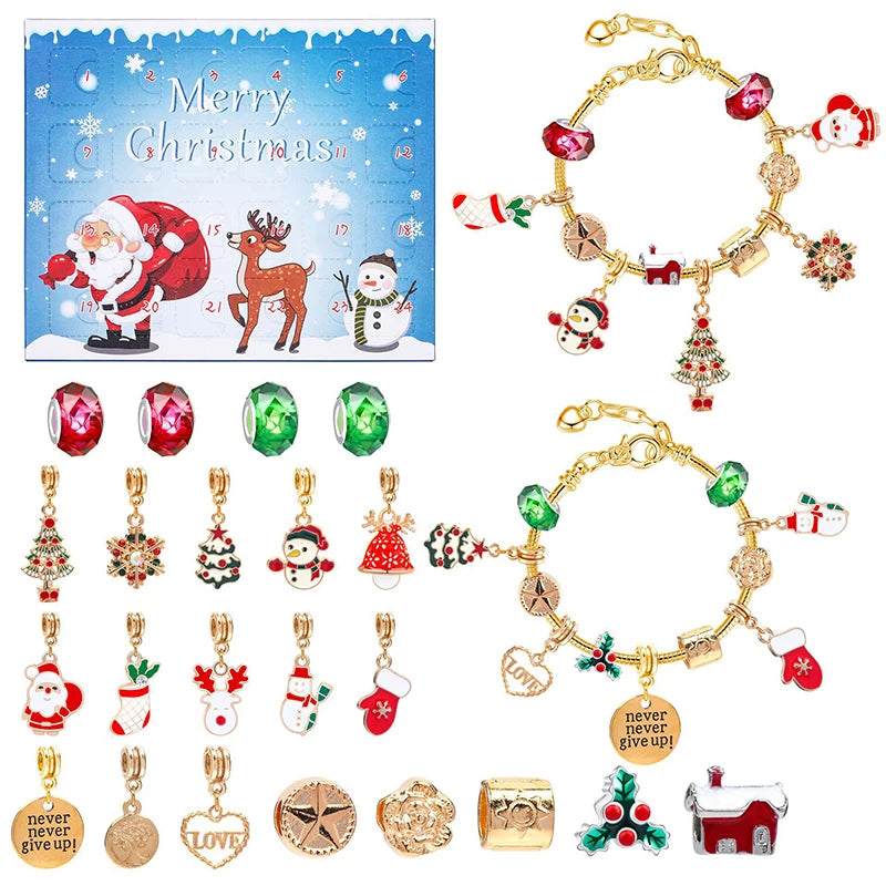 Überraschungs-Blindbox-Set mit 24 kreativen Adventsanhängern und Armbändern