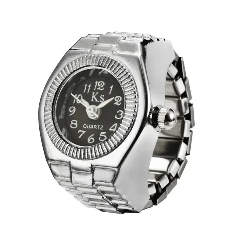 Mini Fingeruhr mit elastischem Band – Vintage Design für Damen - Herren