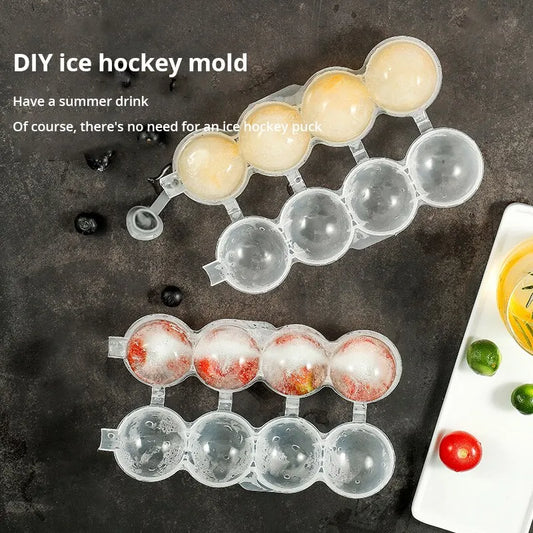 Kreativer 4-Loch Eiswürfelformer für runde Eishockey-Ball Eiswürfel, nachhaltig - kompakt