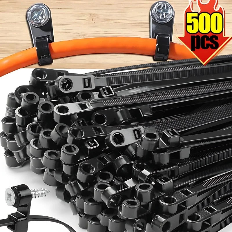 500 Stück Wiederverwendbare Nylon-Kabelbinder für Büro und Organisation