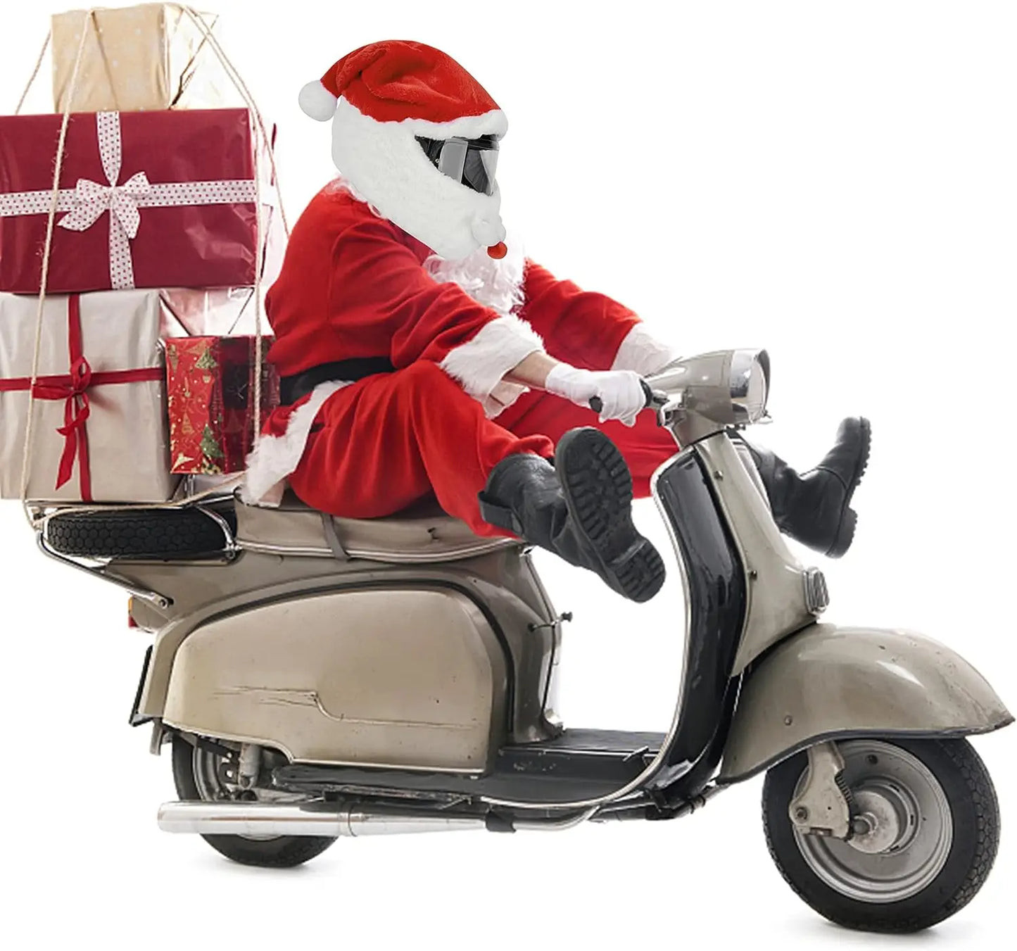 4-teiliges Motorrad Helm Set mit Santa Claus Weihnachtsmütze