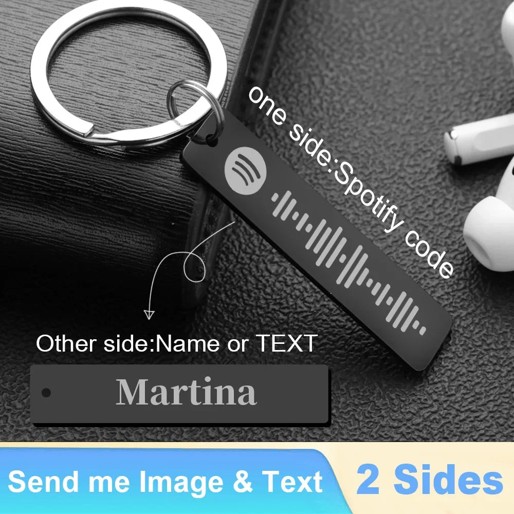 Personalisierter Spotify-Code Schlüsselanhänger gravierbar silber