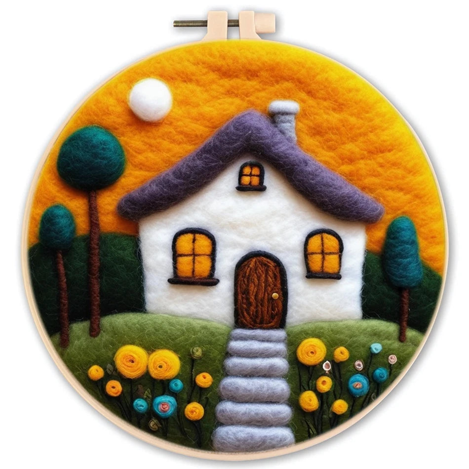 Kreatives Nadel Filz Kit für Anfänger mit Wolle, Nadeln - Filzleinwand 20x20cm