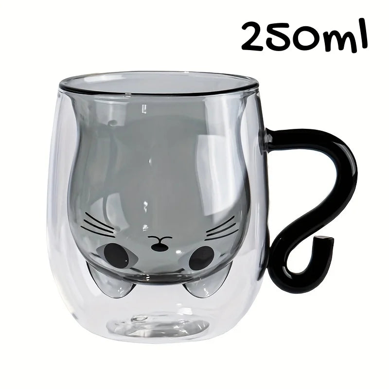Doppelwandiger Katzen-Glasbecher 8,45/6,76 Unzen für Kaffee und Wasser