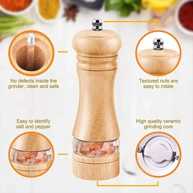 6 Zoll Holz Pfeffermühle manuell mit einstellbarem Keramik-Mahlwerk