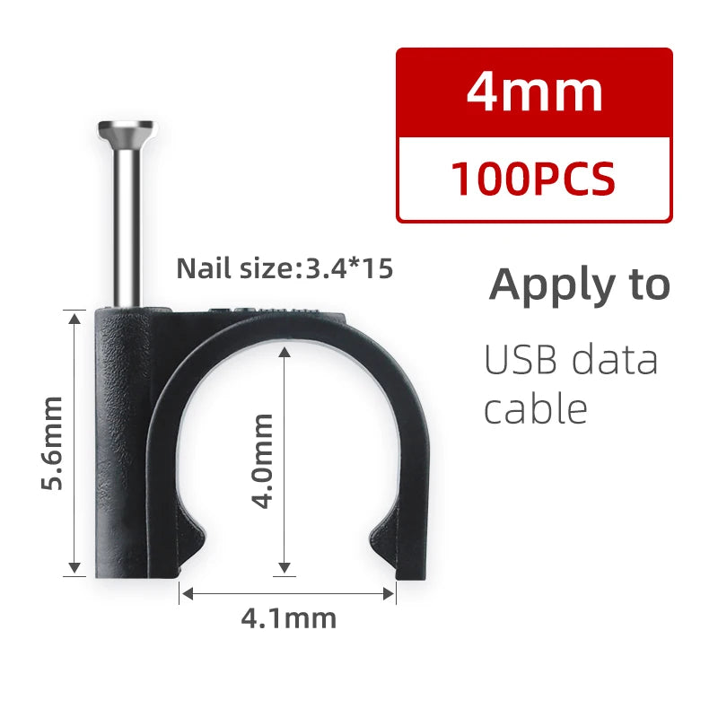 Sichere Kabelbefestigung: 100 schwarze PE-Rundkabel-Clips 4-14 mm Set