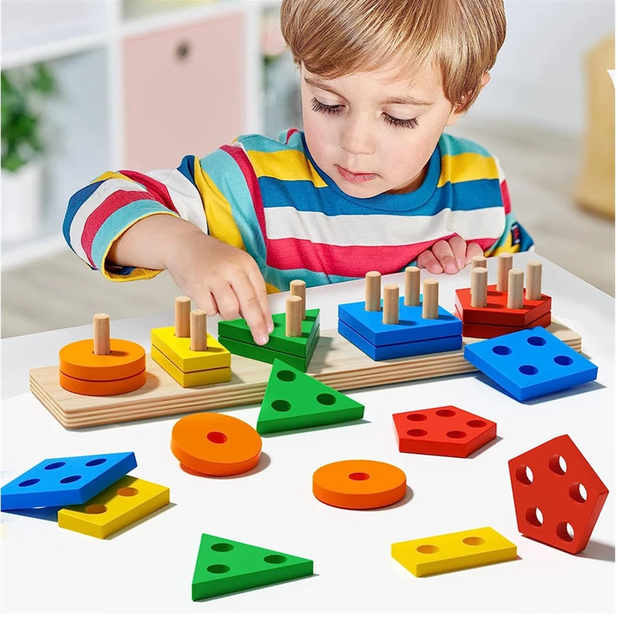 Montessori Holzspielzeug: Buntes Sortier- - Stapelspiel für Kinder 1-3 Jahre