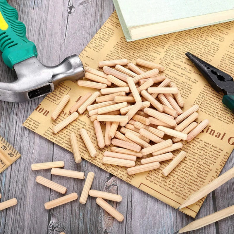 Holzdübel Set rund geriffelt für Möbel und Holz Projekte