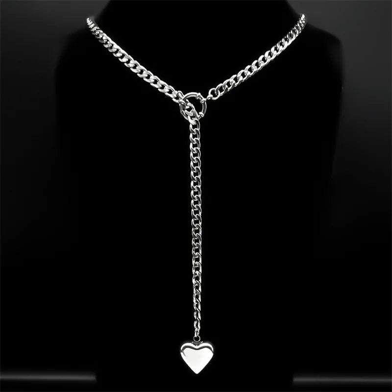 Lange Edelstahl Kette mit Herz Stern O-ring Punk Rock Unisex Schmuck